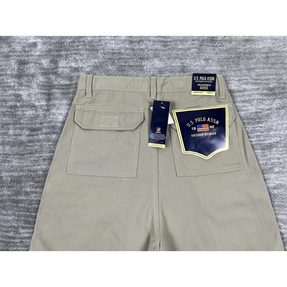 US Polo Assn Cargo Shorts Boys 16 Khaki Uniform Division Adjustable Waist Tan‎